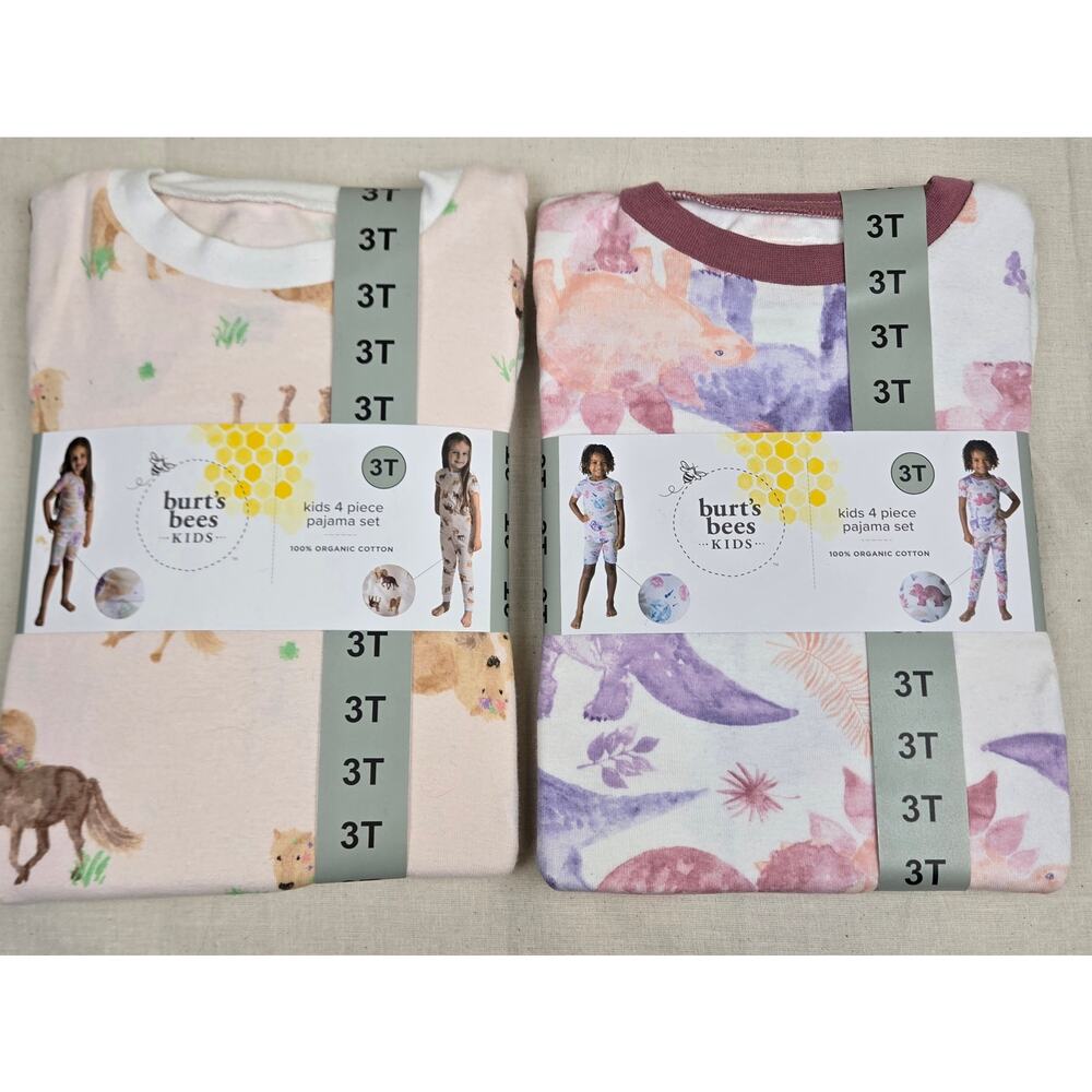NWT 4 Pairs of Burt's Bees Kids Pajamas 3T Bundle ~ 8 pieces Organic Cotton - Picture 2 of 3
